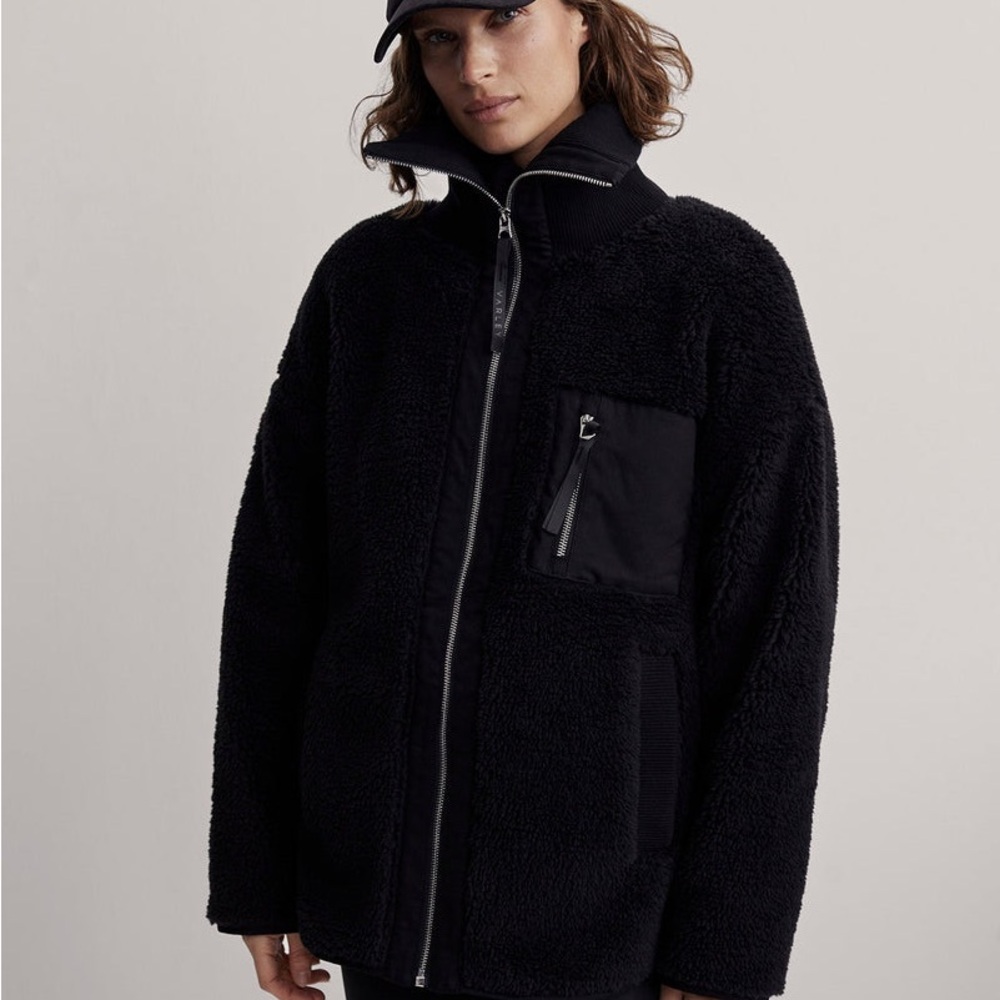 Varley myla zip through jacket black Sherpa fleece lined small